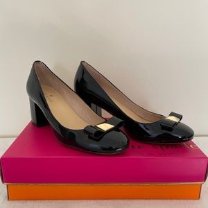 KATE SPADE Black Patent Block Heels with Bow